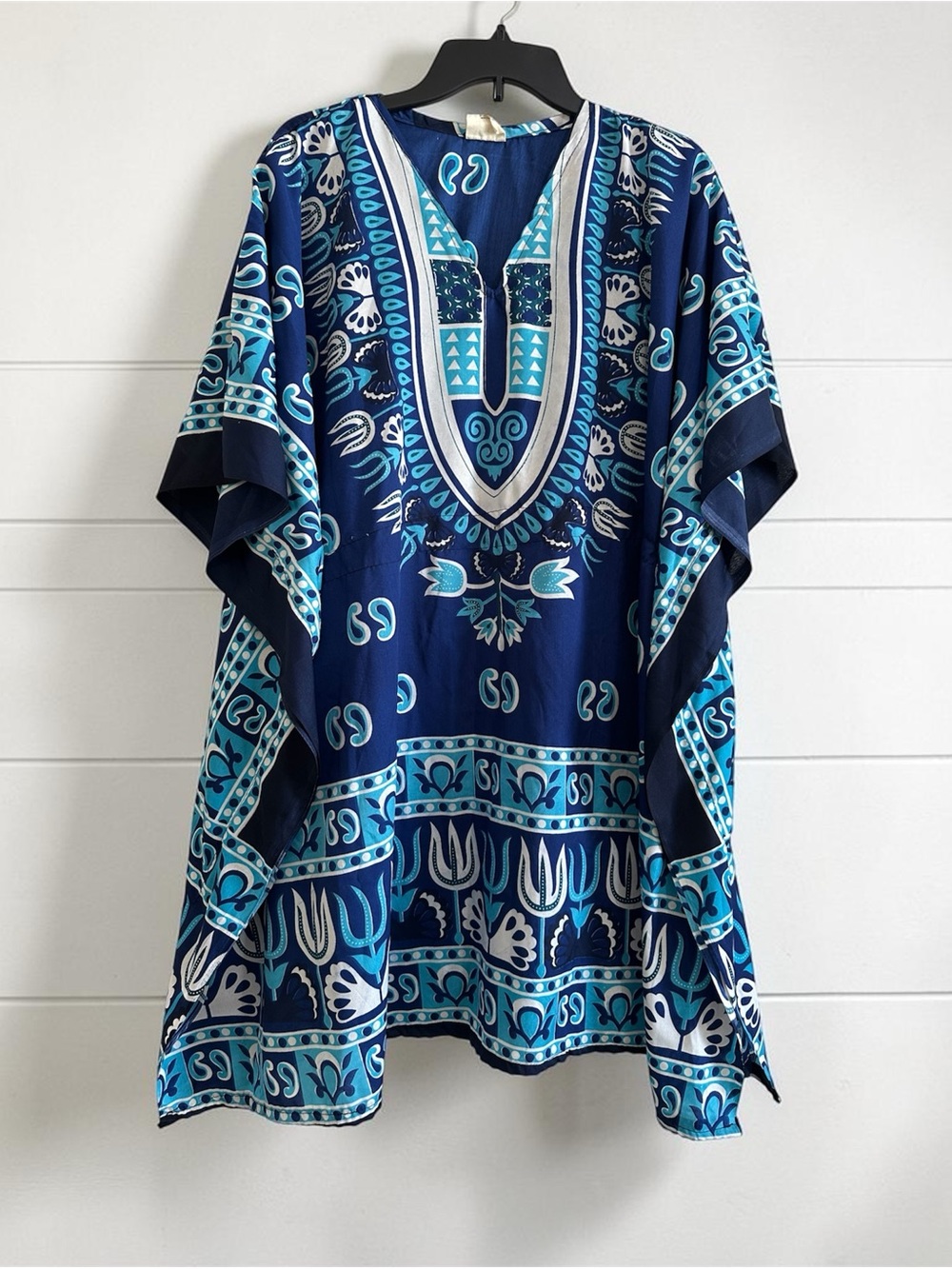Navy Blue Patterned Poncho Shirt